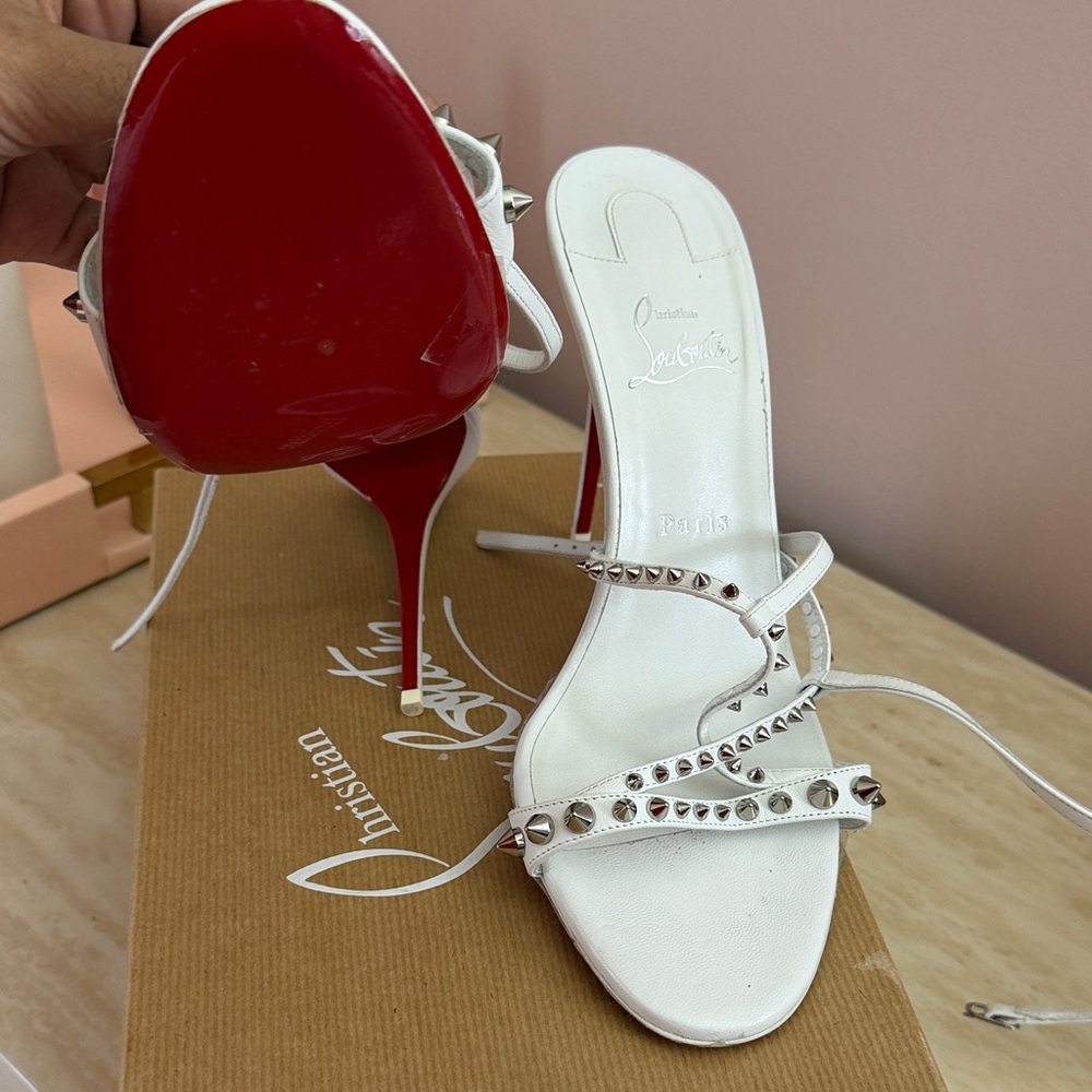 Christian Louboutin White and Red Studded Heels